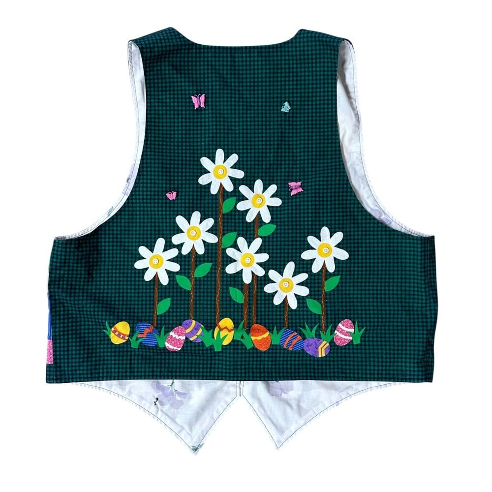 Handmade Vest Easter Bunny Rabbit Carrot Happy Spring Flower Kitschy Open Front - Picture 3 of 6